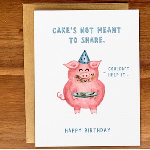Jolie carte d'anniversaire de cochon, carte d'anniversaire animal faite main personnalisée, jeu de mots drôle de cochon, carte de gâteau de joyeux anniversaire pleine d'esprit, cadeau d'anniversaire personnalisé, tous les âges