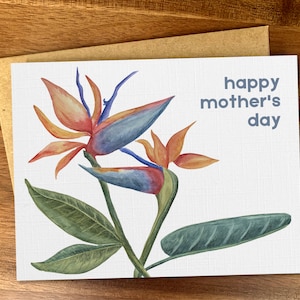 Cartão de Dia das Mães Birds of Paradise, Cartão bonito para a mãe, Cartão de felicitações feito à mão com flores em aquarela, Cartão minimalista de Dia das Mães, Personalizado