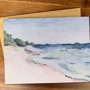 Lindos artigos de papelaria de praia em aquarela feitos à mão; Conjunto de 4 cartões em branco; Notas de agradecimento, cartões de condolências, convites; Arte de paisagem oceânica