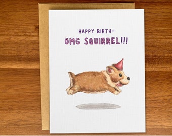 Cute corgi birthday card, Handmade watercolor corgi card, Illustrated dog birthday card, Funny happy birthday animal card for dog owner