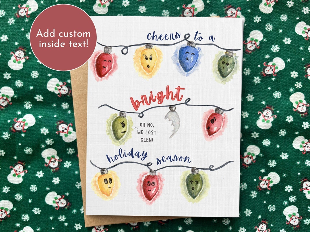 Funny Holiday Lights Greeting Card, Handmade Watercolor Christmas ...