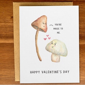 Niedliche Pilz Valentinstag Karte, Lustige magische Pilz Grußkarte, Handgemachte Aquarell Karte, Personalisierte benutzerdefinierte Karte für Sie oder Ihn