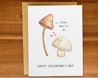 Cute mushroom Valentine's Day card, Funny magic mushroom greeting card, Handmade watercolor card, Personalized custom card for him or her