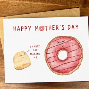 Süße Donut-Karte für Mama, Lustige Muttertagskarte, Süße Donut-Karte für Mama, Aquarell-Karte, handgemachte A2-Karte mit Umschlag