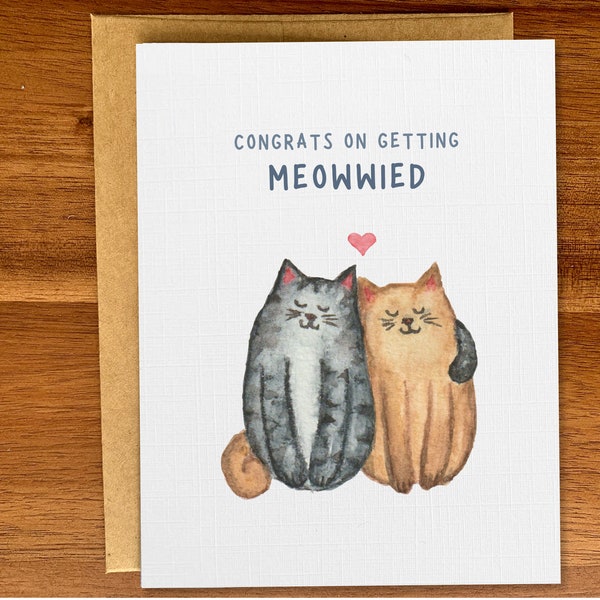 Cute cats wedding card, Congratulations engagement / marriage card for cat lovers, Handmade watercolor card, Personalized custom text, Blank