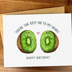 Cartão de aniversário fofo com kiwi, Cartão com trocadilho com comida e queijo para aniversário, Cartão de aniversário engraçado com aquarela feito à mão, Presente de aniversário personalizado e personalizado