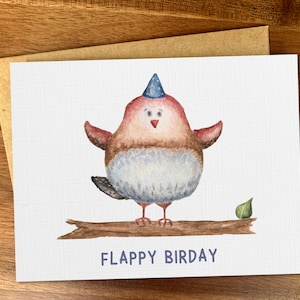 Vogel Geburtstagskarte, Lustige handgemachte glückliche Birday Aquarell Fink Karte, niedliches Partytier, Geschenk für Vogelbeobachter, individuell gestaltete
