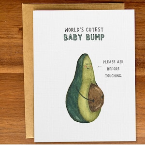 Leuke handgemaakte babyshowerkaart, avocado geïllustreerde aquarelkaart, lieve aangepaste babyshowerkaart voor zwangere aanstaande moeder, nieuwe babykaart