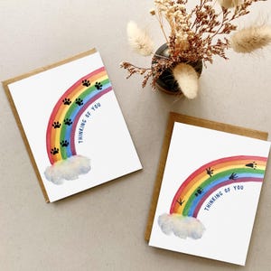 Carte de voeux arc-en-ciel avec empreinte de patte de pont, carte de sympathie pour la perte d'un animal de compagnie, carte de soutien faite main en pensant à vous pour propriétaire d'animal de compagnie, carte de deuil d'animal de compagnie