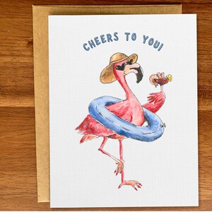 Bravo à vous carte de voeux faite main, carte de flamant rose de félicitations drôle, carte de célébration aquarelle faite main mignonne, blanc à l'intérieur