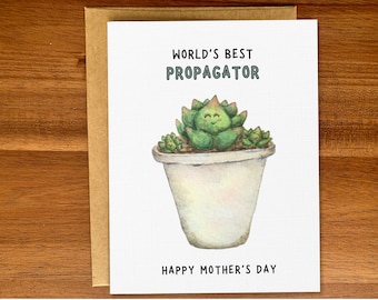 Cute Mother's Day succulent plant card, Funny handmade card for plant mom, World's Best Mom pun, Watercolor card, Gardener green thumb mom