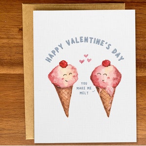 Leuke ijsjes Valentijnsdagkaart, You make me melt grappige ijskaart, handgemaakte aquarelkaart, gepersonaliseerde aangepaste Vday-kaart