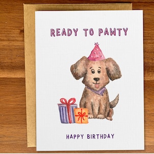 Grazioso biglietto di auguri di compleanno personalizzato per cani, divertente biglietto di auguri di compleanno personalizzato per amanti dei cani, biglietto illustrato ad acquerello con animali per feste di compleanno fatto a mano