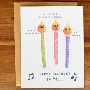 Lustige Geburtstagskerzen-Karte, Morbide Kuchenkerzen-Karte, Happy Birthday-Song, Humorvolle handgemachte Geburtstagskarte für Papa, Snarky-Karte für Mama, Freund