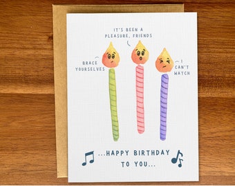 Funny happy birthday card with cute birthday cake candles, Handmade watercolor card, Happy birthday to you, Original sweet birthday card