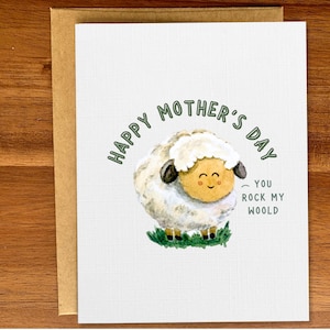Cartão de dia das mães com ovelhas fofas, Cartão de felicitações em aquarela feito à mão para a mãe, Trocadilho engraçado com animais de fazenda, Cartão ilustrado minimalista simples