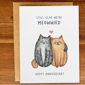 Linda tarjeta de aniversario de gatos, tarjeta de aniversario personalizada para él o ella, tarjeta de gatos de acuarela hecha a mano, tarjeta dulce para amantes de los gatos