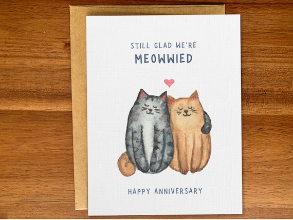 Cute cats anniversary card, Personalized custom anniversary card for him or her, Handmade watercolor cats card, Sweet card for cat lover