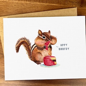 Jolie carte d'anniversaire aquarelle de tamia, carte faite main drôle de joyeux anniversaire, carte d'animal d'anniversaire, cadeau d'anniversaire d'animaux de la forêt, blanc à l'intérieur