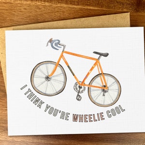 Niedliche Fahrrad Grußkarte, handgemachte Aquarell Grußkarte, lustiges Rennrad Wortspiel, Biker Geschenkkarte, Fahrrad Glückwunschkarte