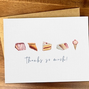 Aquarell Desserts Dankeskarte, handgemachtes Aquarell Dankeschön Set, Hochzeit Dankeskarten mit Umschlag, Kuchen Eis Torte Leckereien