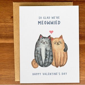 Cartão de Dia dos Namorados de gatos fofos, Cartão de Vday feito à mão em aquarela para amantes de gatos, Texto personalizado, Cartão de Dia dos Namorados de gato para esposa, marido