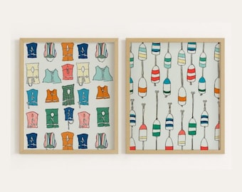 Nautical Buoy & Life Jacket Prints | Vintage Lake House Art (Set of 2) (Digital Download)