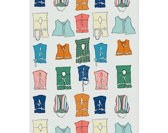 Colorful Lake Life Vintage Life Jacket Poster Print - 24" x 36", 16" x 24", 8" x 12"