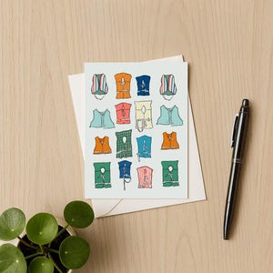 Notitiekaarten vintage reddingsvest: set van 10 (gevouwen A2) | Lake House briefpapier | Nautische bedankkaarten | Retro zomerse cabinevibes