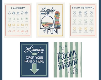 Laundry Room Prints Set | Stain Guide, Funny Wash Day Art (Instant Download)
