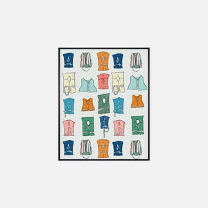 Colorful Lake Life Vintage Life Jacket Poster Print - 16&quot; x 20&quot;