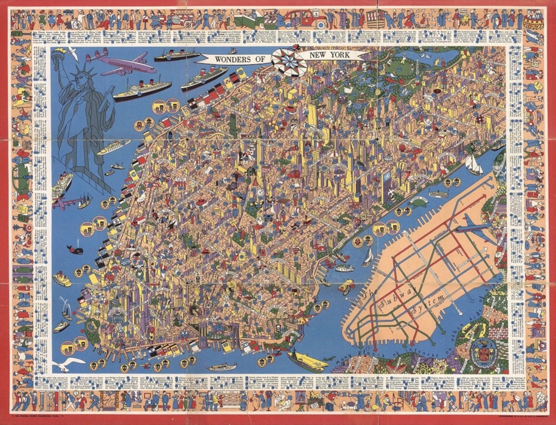 New York Map 1950 - Etsy