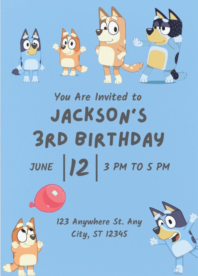 EDITABLE Bluey Birthday Theme Invitation Digital Download or EDITABLE Bluey Birthday Theme Invitation Digital Download or