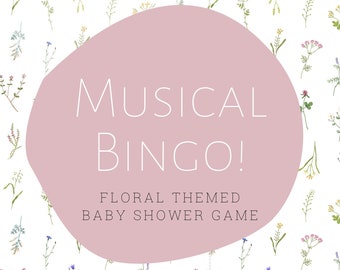 Baby Shower Games, Baby Shower Bingo, Floral Baby Shower, Baby Shower, Musical Bingo, Spotify Playlist, Baby Shower Songs, Instant Download