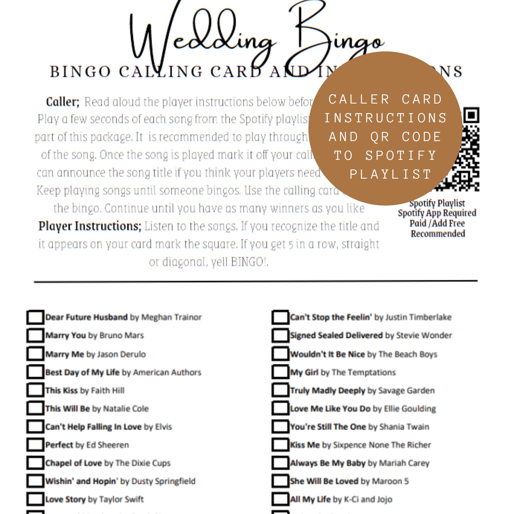 Bingo Game, Wedding Bingo, Instant Digital Download, Boho Wedding Shower, Music Bingo, Spotify