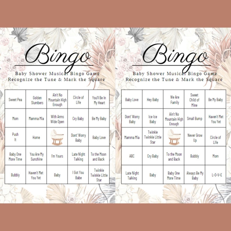 Gra Baby Shower, Baby Bingo, Boho Baby Shower, Baby Shower, Muzyczne Bingo, Playlista Spotify na Baby Shower, Natychmiastowe pobieranie, Karty Bingo zdjęcie 3