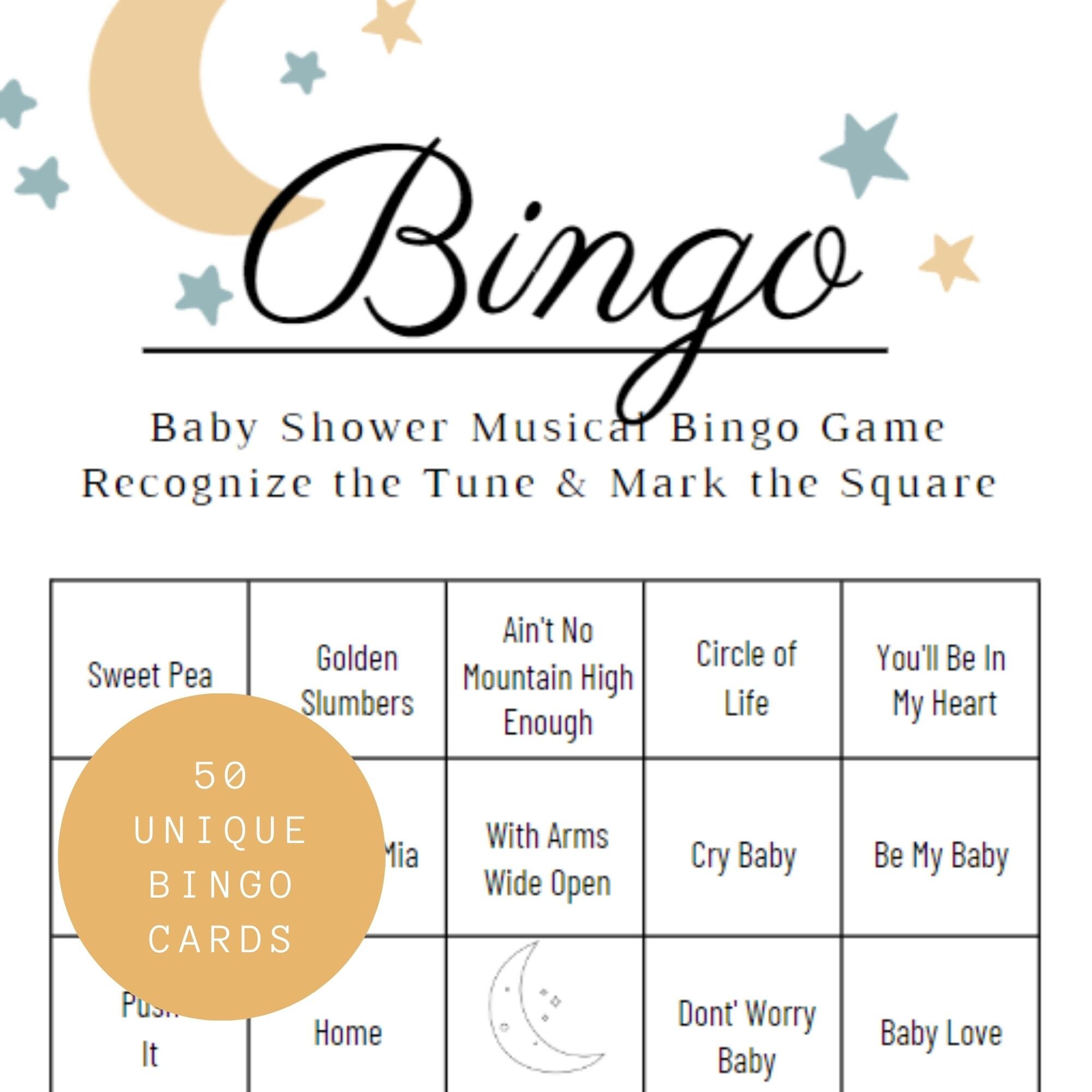 Baby Shower Game, Baby Shower Bingo, Moon and Stars, Baby Shower, Baby