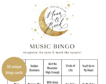 Baby Shower Game, Baby Shower Bingo, Moon and Stars, Baby Shower, Baby Shower, Musical Bingo, Baby Shower Spotify Playlist, Instant Download