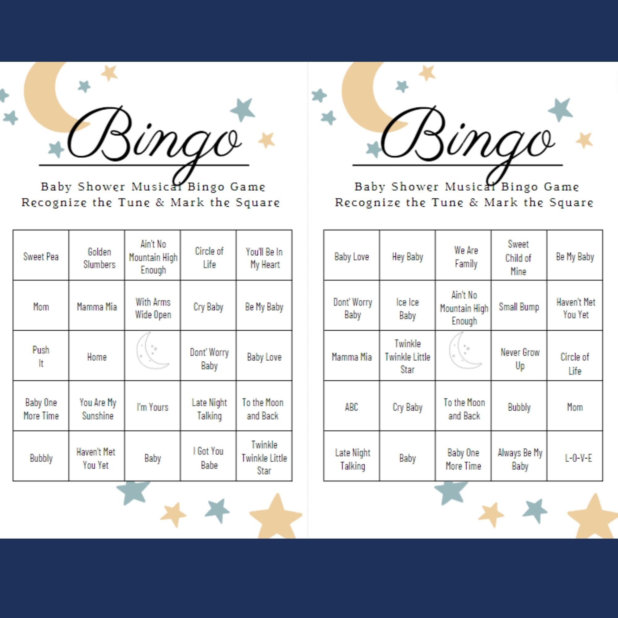 Baby Shower Game, Baby Shower Bingo, Moon and Stars, Baby Shower, Baby