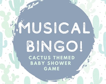 Baby Shower Games, Baby Shower Bingo, Cactus Baby Shower, Baby Shower, Musical Bingo, Spotify Playlist, Baby Shower Songs, Instant Download