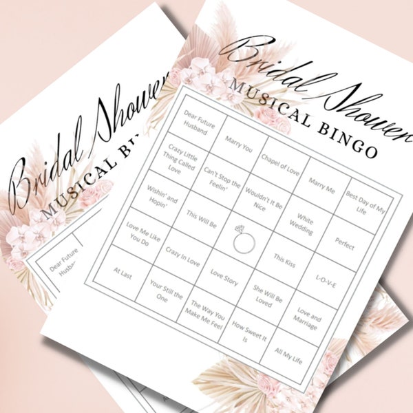 Jeu de bingo, jeu de musique, bingo de douche nuptiale, téléchargement numérique instantané, jeux de douche nuptiale, bingo musical, liste de lecture Spotify Bridal Shower