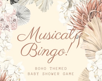 Baby Shower Game, Baby Bingo, Boho Baby Shower, Baby Shower, Musical Bingo, Baby Shower Spotify Playlist, Instant Download, Bingo Cards