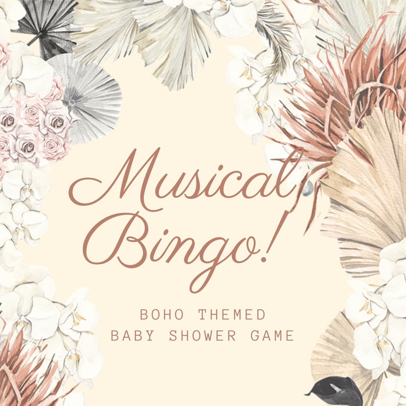 Gra Baby Shower, Baby Bingo, Boho Baby Shower, Baby Shower, Muzyczne Bingo, Playlista Spotify na Baby Shower, Natychmiastowe pobieranie, Karty Bingo zdjęcie 1