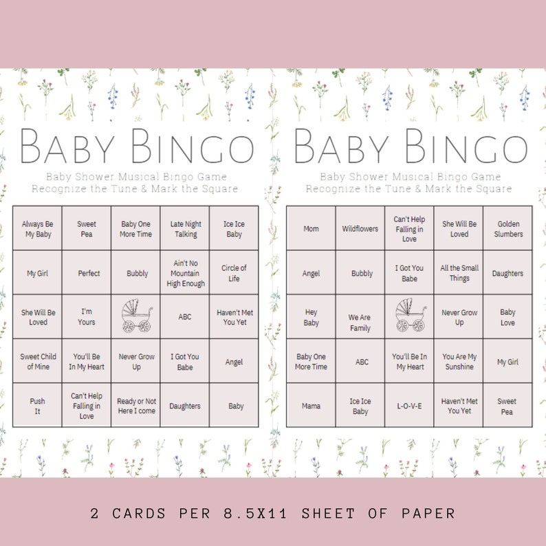 Baby Shower Games, Baby Shower Bingo, Floral Baby Shower, Baby Shower
