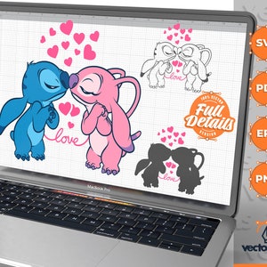 Stitch en Angel Love SVG, Stitch en Angel Heart SVG, Lilo en Stitch Svg, Baby Stitch, Stitch Clipart, Stitch Cut Files, Valentijn cadeau