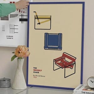 Bauhaus Wassily Chair Poster, Marcel Breuer Mid Century Modern Wall Art, Minimalist Architecture Print, Retro Bauhaus Decor, Digital print