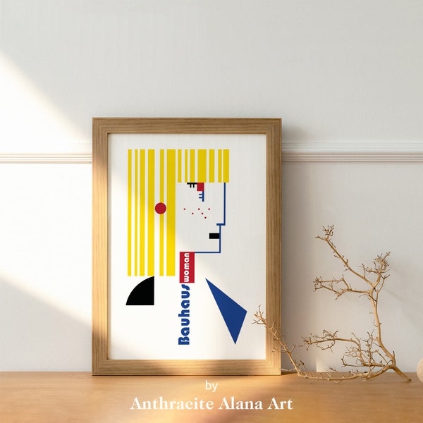 Bauhaus Woman Illustration Art print, Bauhaus Geometric Shapes, Minimal Art, Home Decor, Bauhaus poster wall art, Abstract Girl Art print