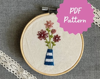 Blue Vase - Learn to Stitch Beginner Embroidery Pattern - PDF Digital Pattern with Instructions and Tutorials