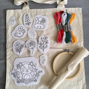 Embroidery Kit for Beginners with Tote Bag – Stick and Stitch Kit with 10 Designs, Threads, Hoop, Needle, Fabric & Tutorials | DIY Gift