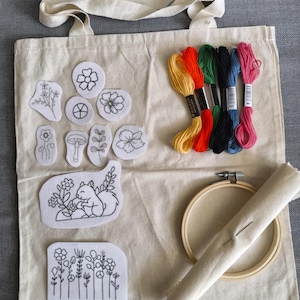 Embroidery Kit for Beginners with Tote Bag – Stick and Stitch Kit with 10 Designs, Threads, Hoop, Needle, Fabric & Tutorials | DIY Gift
